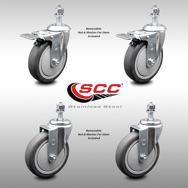 Service Caster 5 Inch SS Thermoplastic Rubber 1/2 Inch Threaded Stem Caster Total Lock Brake, 2PK SCC-SSTSTTL20S514-TPRB-121315-2-S-2 - main